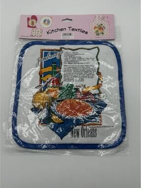 Vintage New OrleansJambalaya Recipe Hot Pad Pot Holder Quilted NEW Vintage 1996